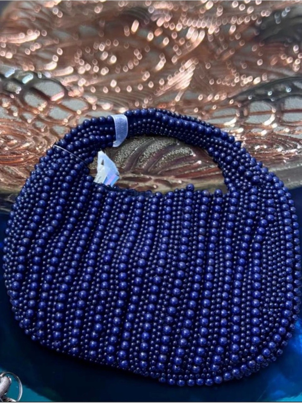 NWT Beaded Navy Blue Crescent Shaped bag SMALL texture rich